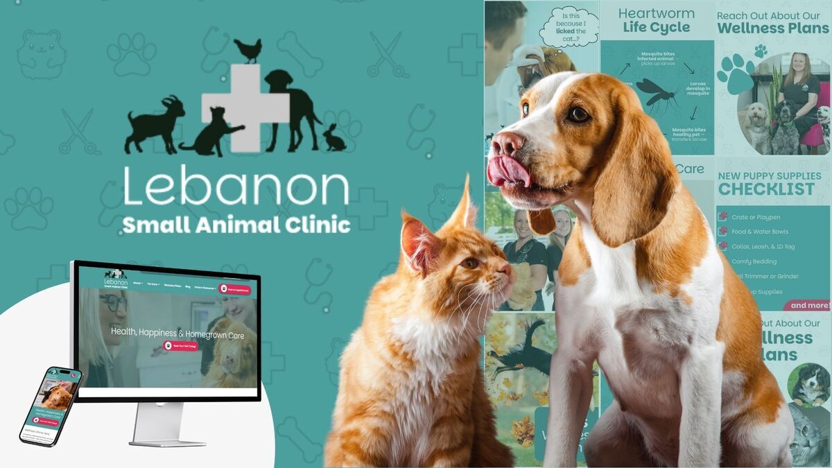 Lebanon Small Animal Clinic logo and website with dog and cat